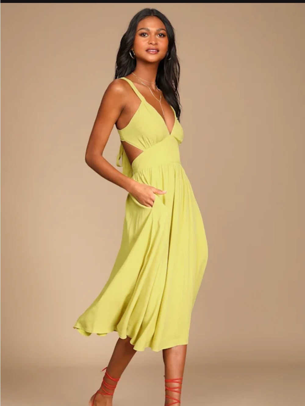 Lulu's Lime Green Cutout Midi Dress with Tie Back